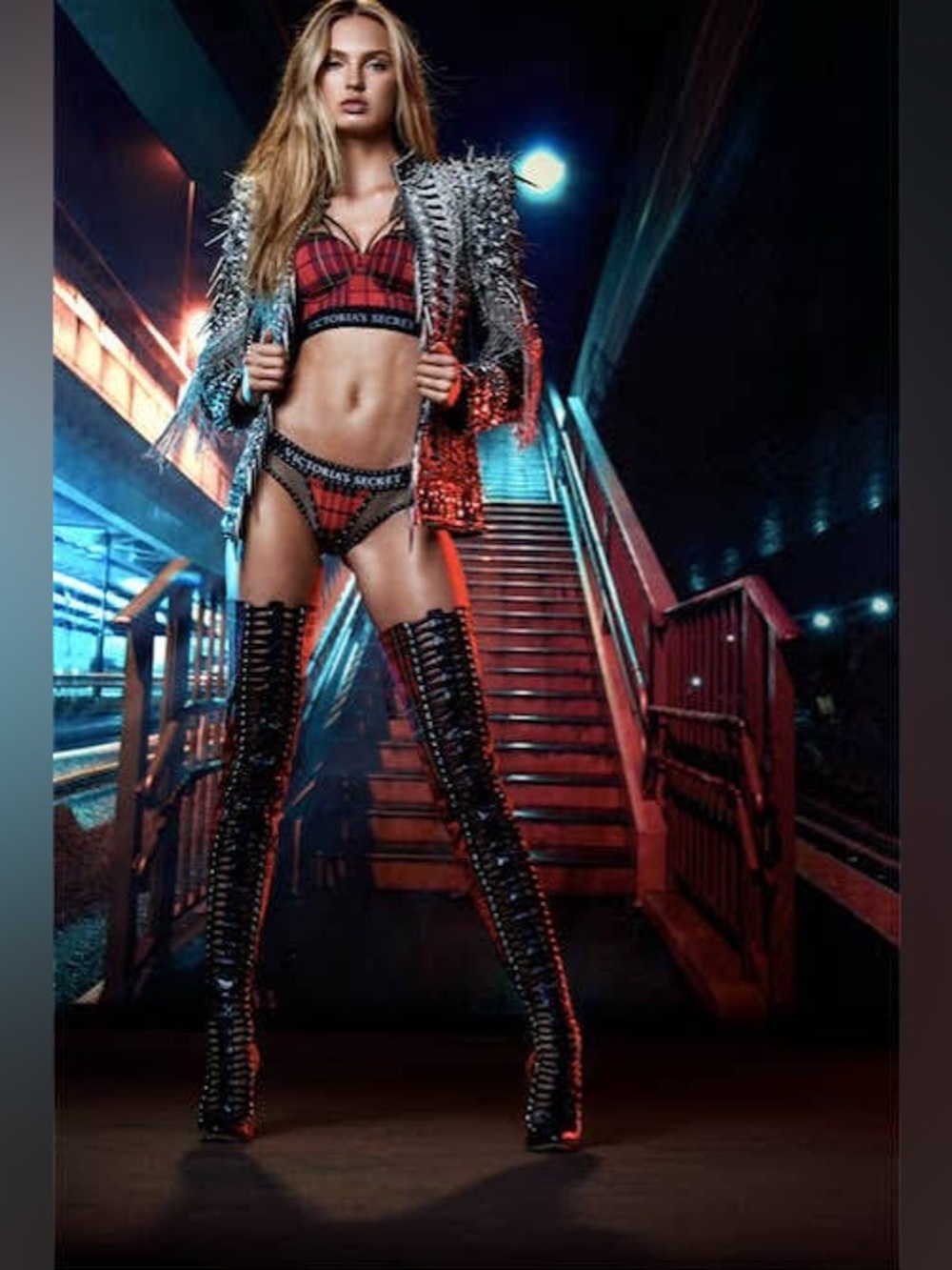 Victoria's Secret BALMAIN Fashion Show Plaid Longline Bra & Panty